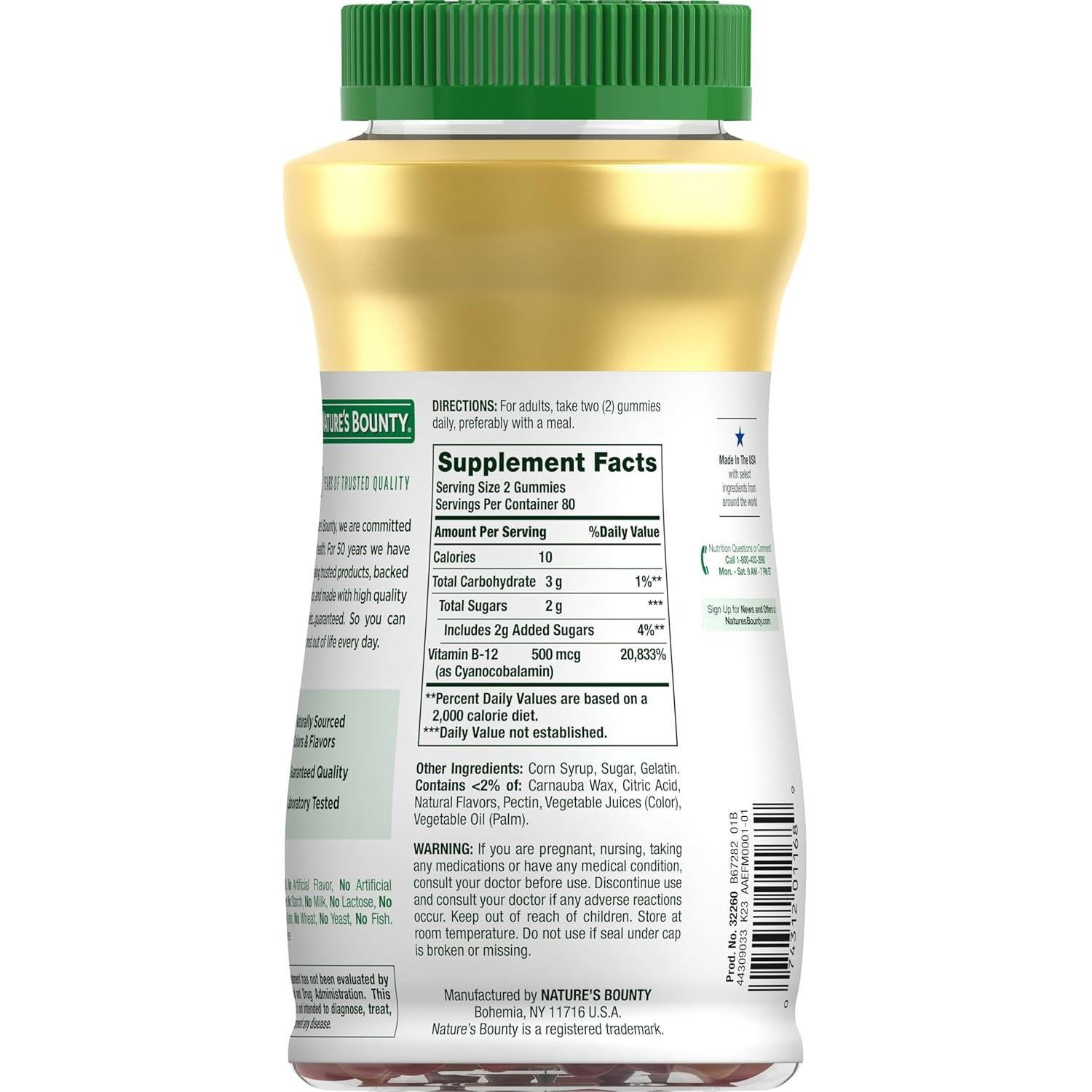 Gomitas de Vitamina B12 Nature's Bounty 500mcg 160 Conteo