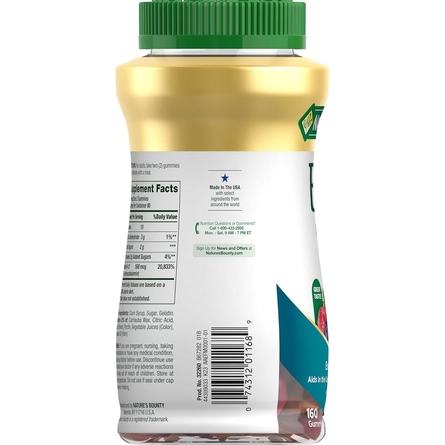 Gomitas de Vitamina B12 Nature's Bounty 500mcg 160 Conteo