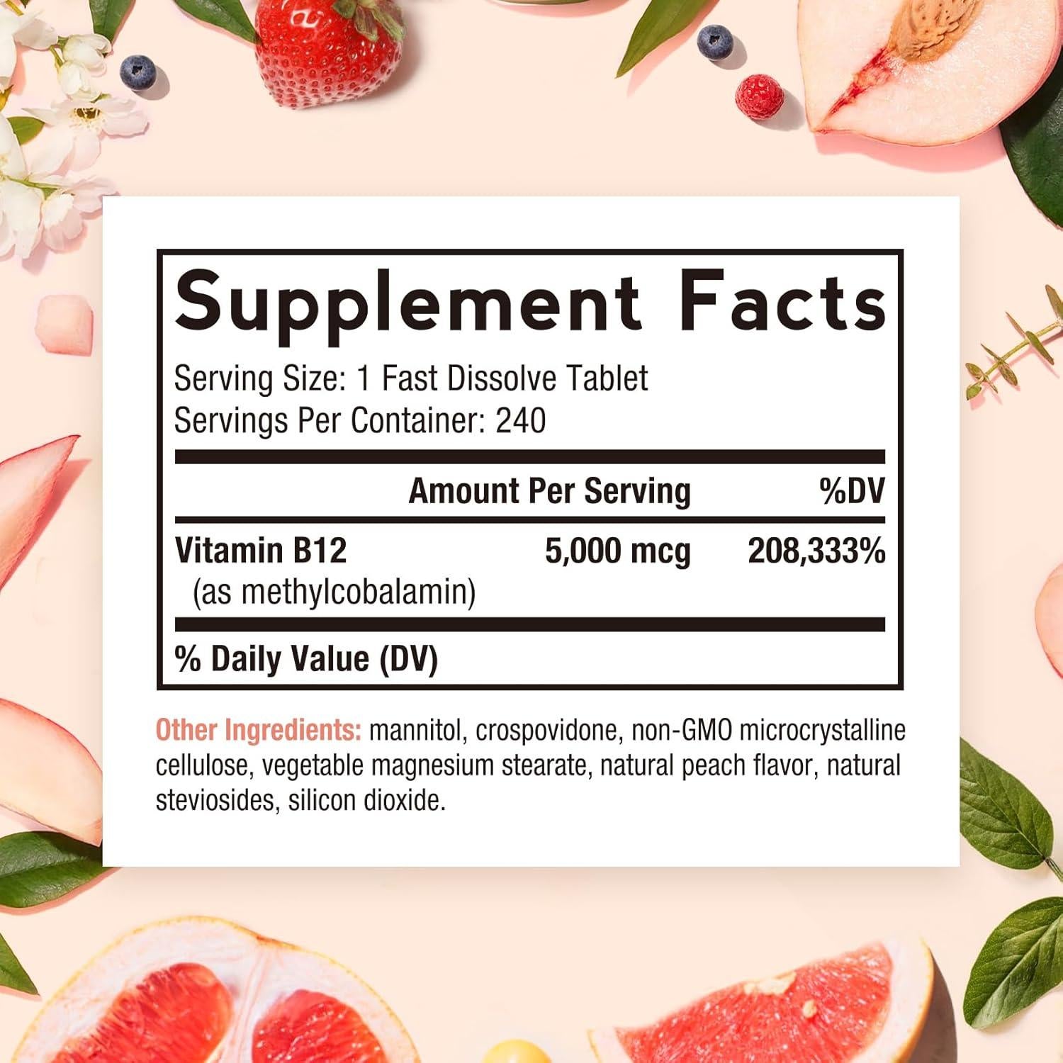 Vitamina B12 Sublingual Metilcobalamina 5000 mcg 240 Tabletas