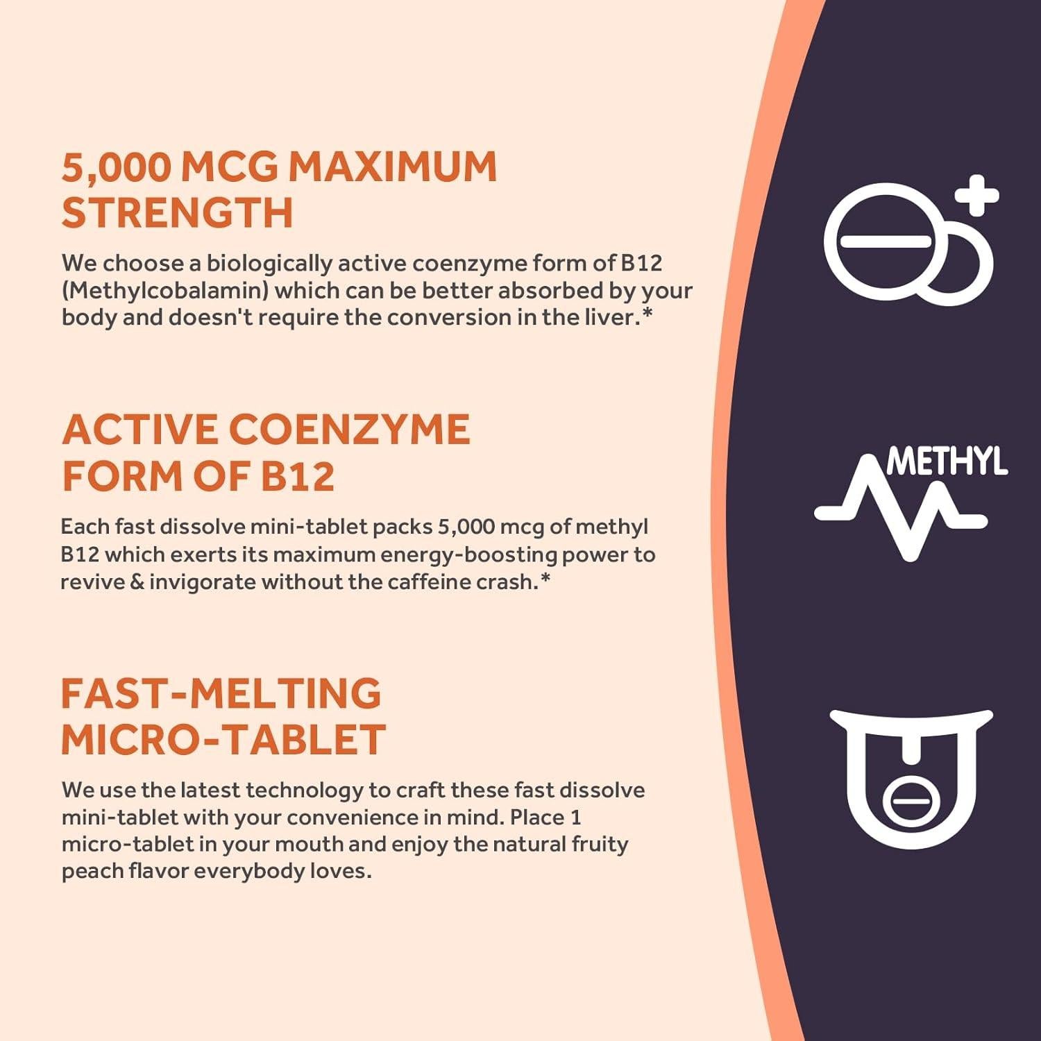 Vitamina B12 Sublingual Metilcobalamina 5000 mcg 240 Tabletas