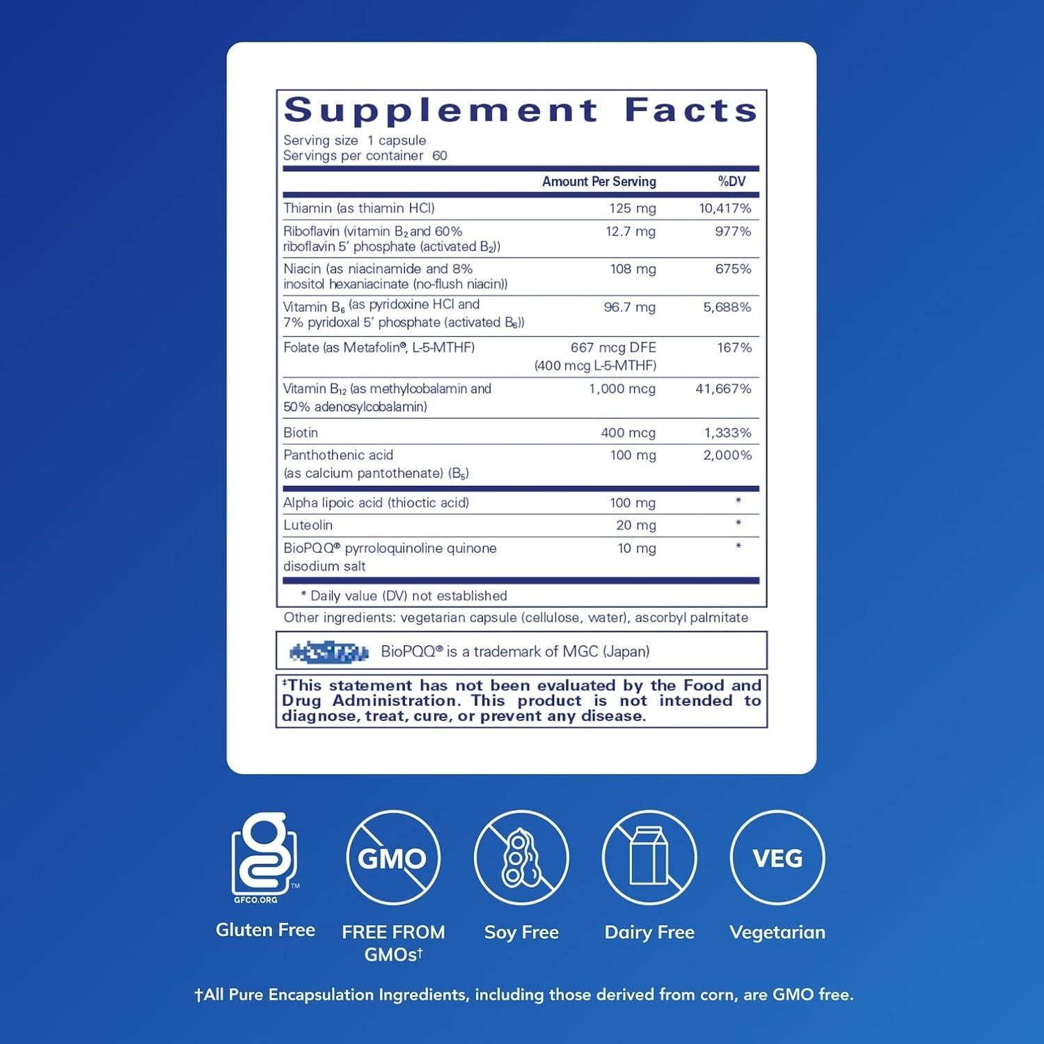 Suplemento Vitamina B Complejo Ultra Pure Encapsulations 60 Cápsulas