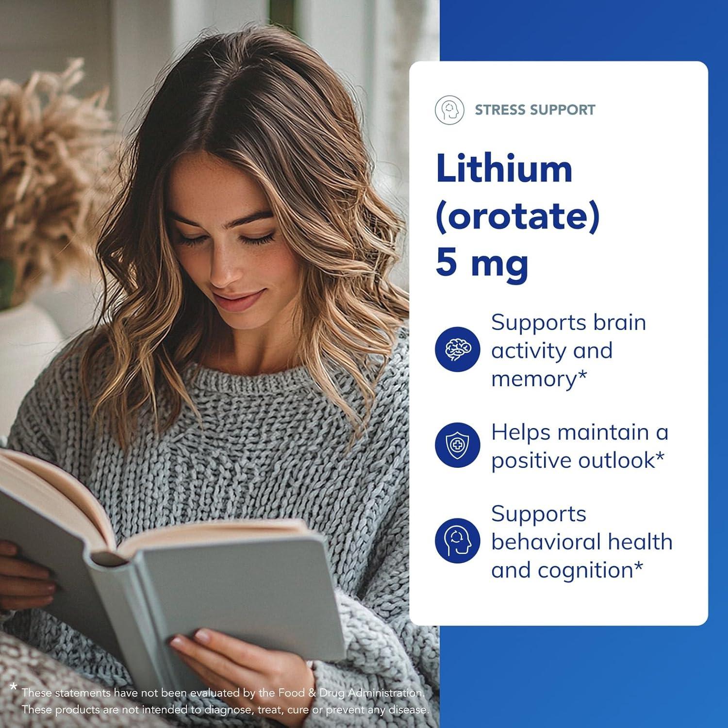 Suplemento Cerebral Litio Orotato Pure Encapsulations 5 mg - 90 Cápsulas