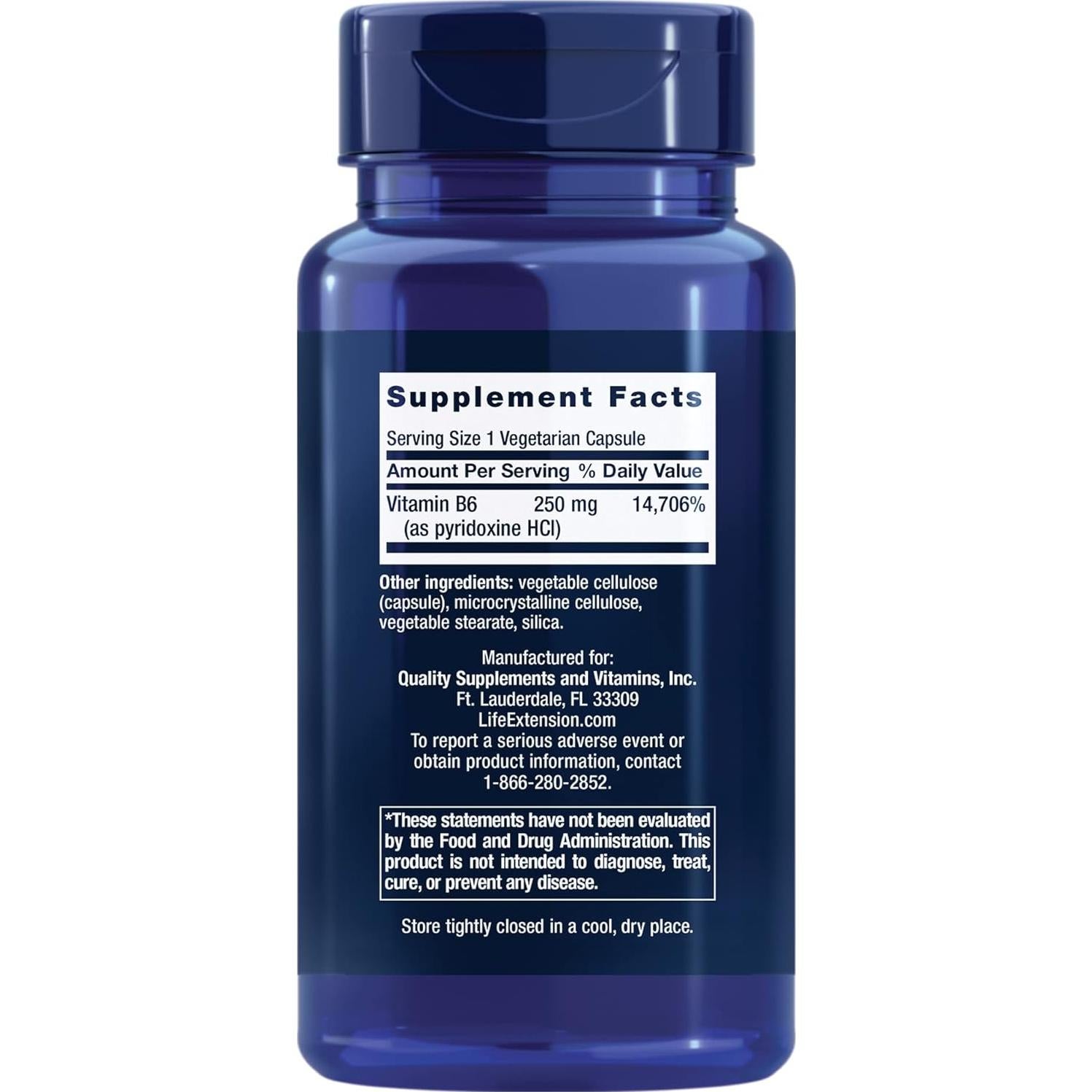 Life Extension Vitamina B6 250 mg + B12 90 Cápsulas Vegetarianas