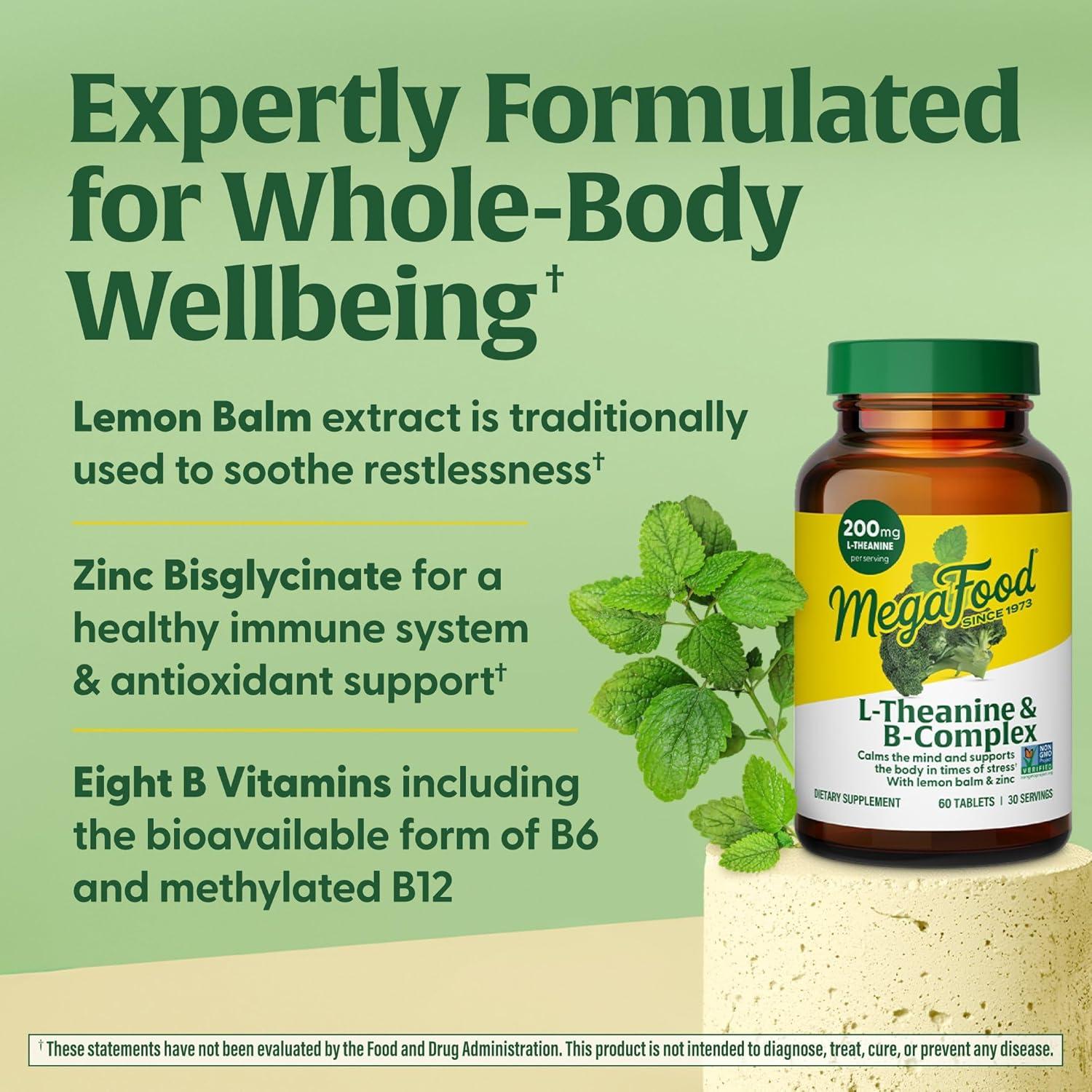 Suplemento L-Teanina 200 mg MegaFood con Vitaminas B - 60 Tabletas