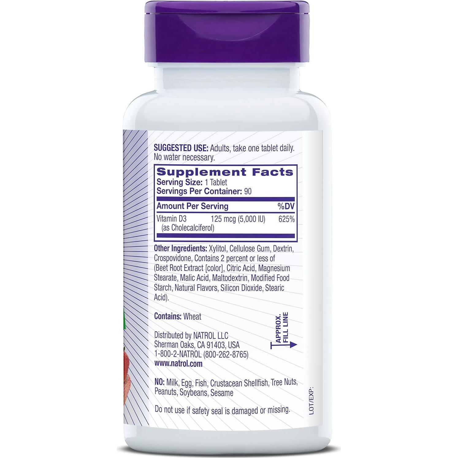 Tabletas Natrol Vitamina D3 5000 UI disolución rápida 90 unidades