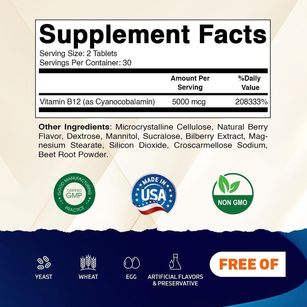 Vitamatic Vitamina B12 5000 mcg - 60 Tabletas Sabor Berry