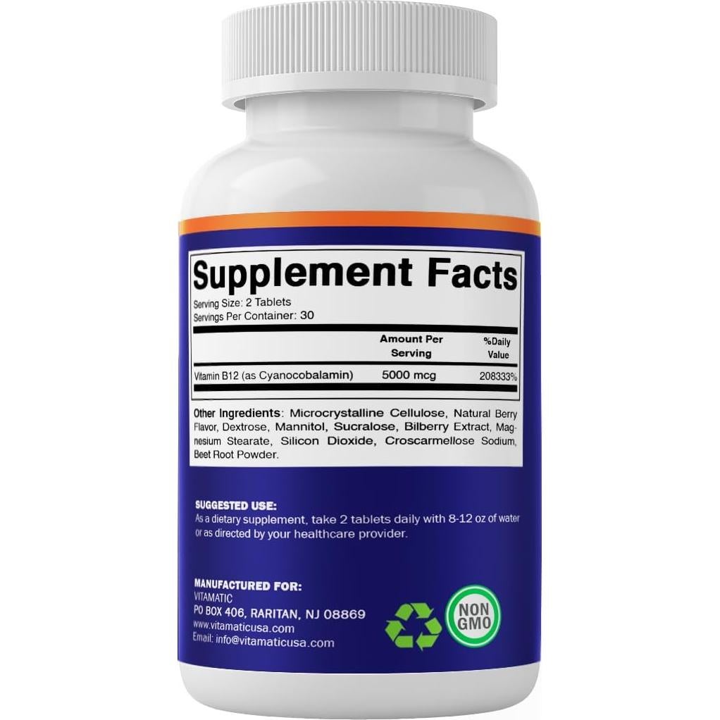 Vitamatic Vitamina B12 5000 mcg - 60 Tabletas Sabor Berry
