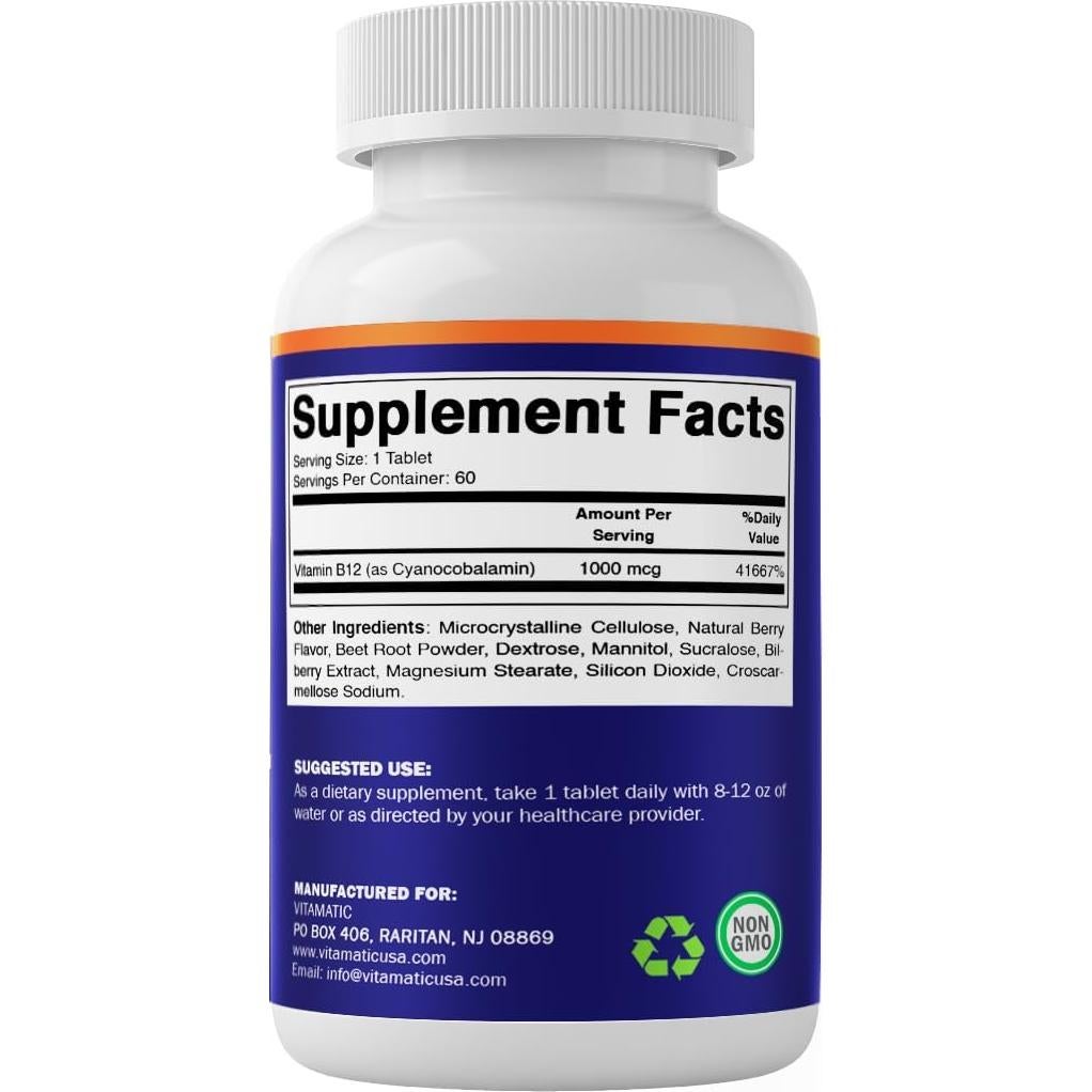 Vitamatic Vitamina B12 1000 mcg Rápida - 60 Tabletas Sabor Frutos Rojos