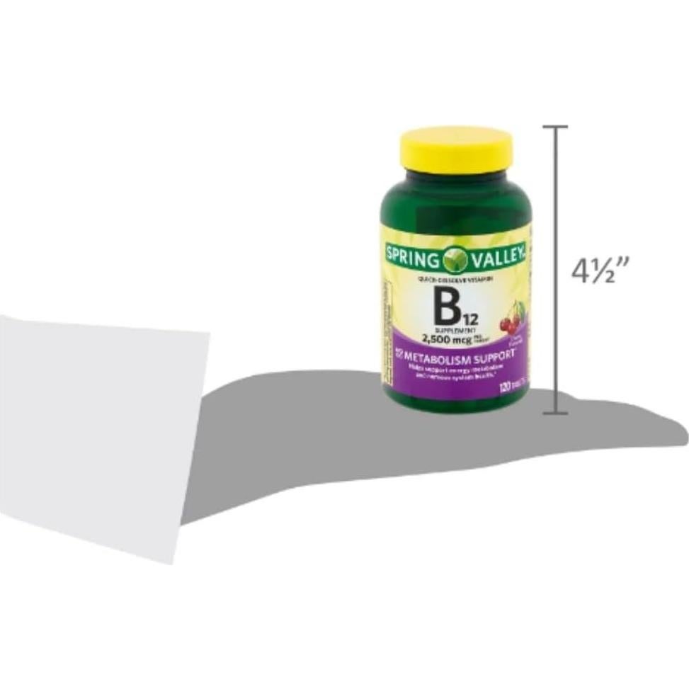 Tabletas de Vitamina B12 Rápida Spring Valley 2500 mcg Cereza 120 Unidades