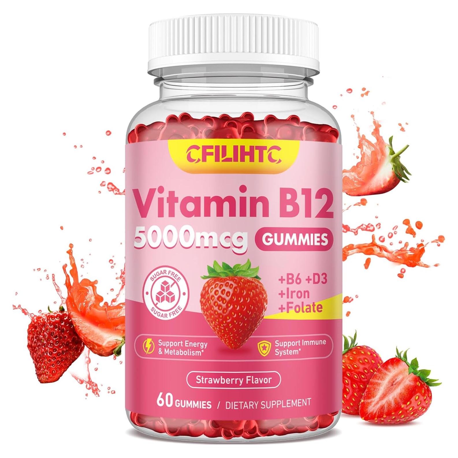 Gomitas de Vitamina B12 CFILIHTC 5000mcg Sabor Fresa 60 Unidades
