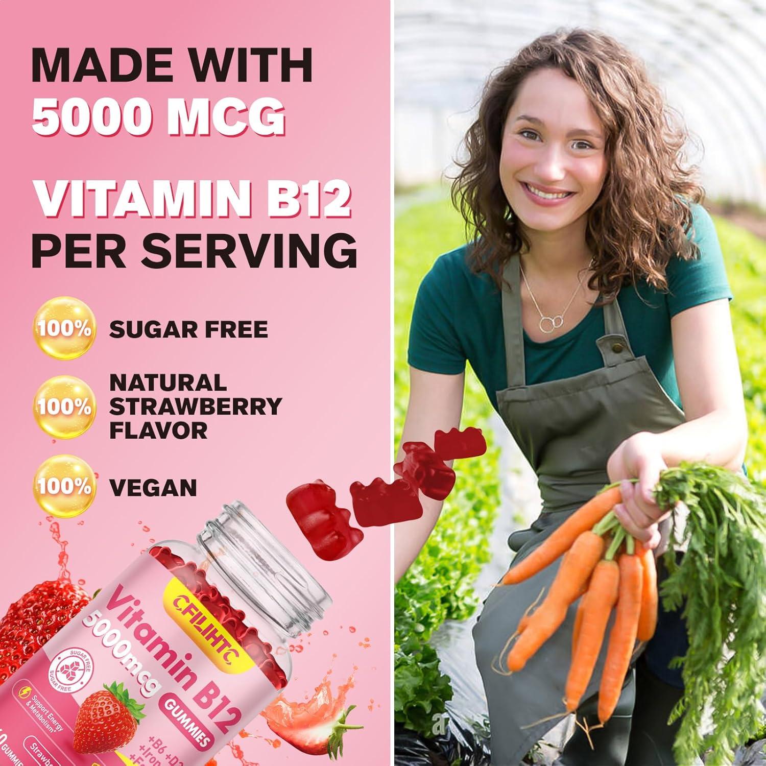 Gomitas de Vitamina B12 CFILIHTC 5000mcg Sabor Fresa 60 Unidades