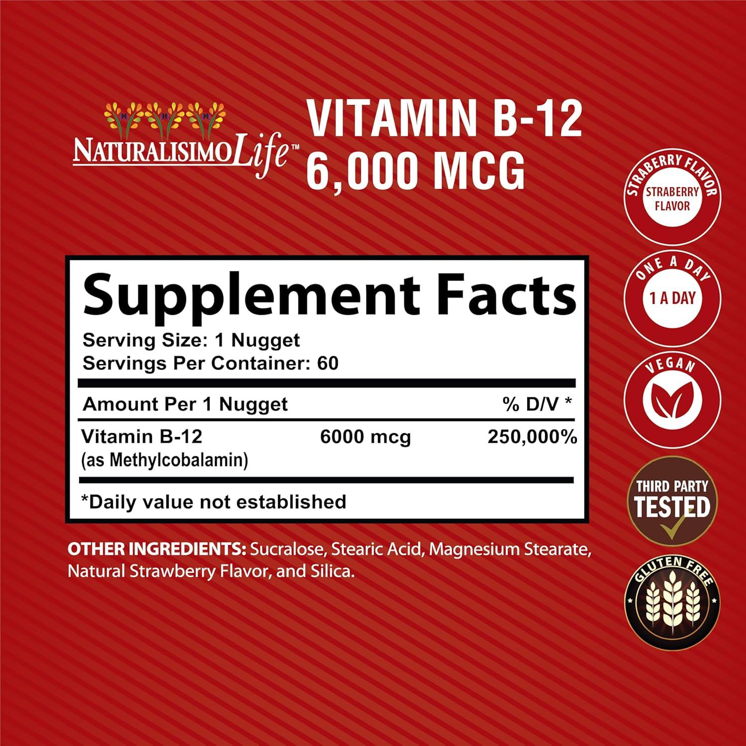 Nuggets de Vitamina B12 NaturalisimoLife 6,000 mcg - 60 Unidades