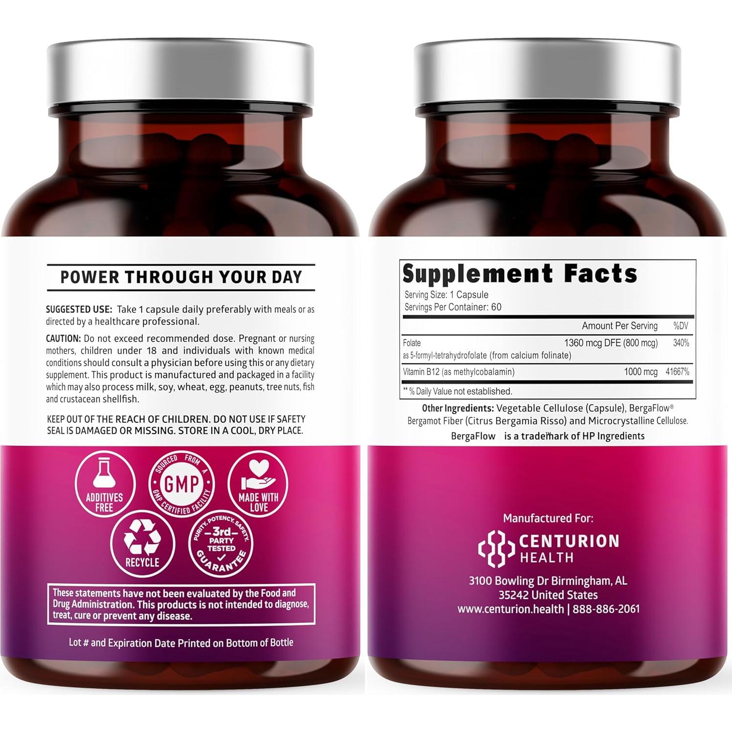 Suplemento B12 Metilada + Folato Number One Nutrition 60 Cápsulas