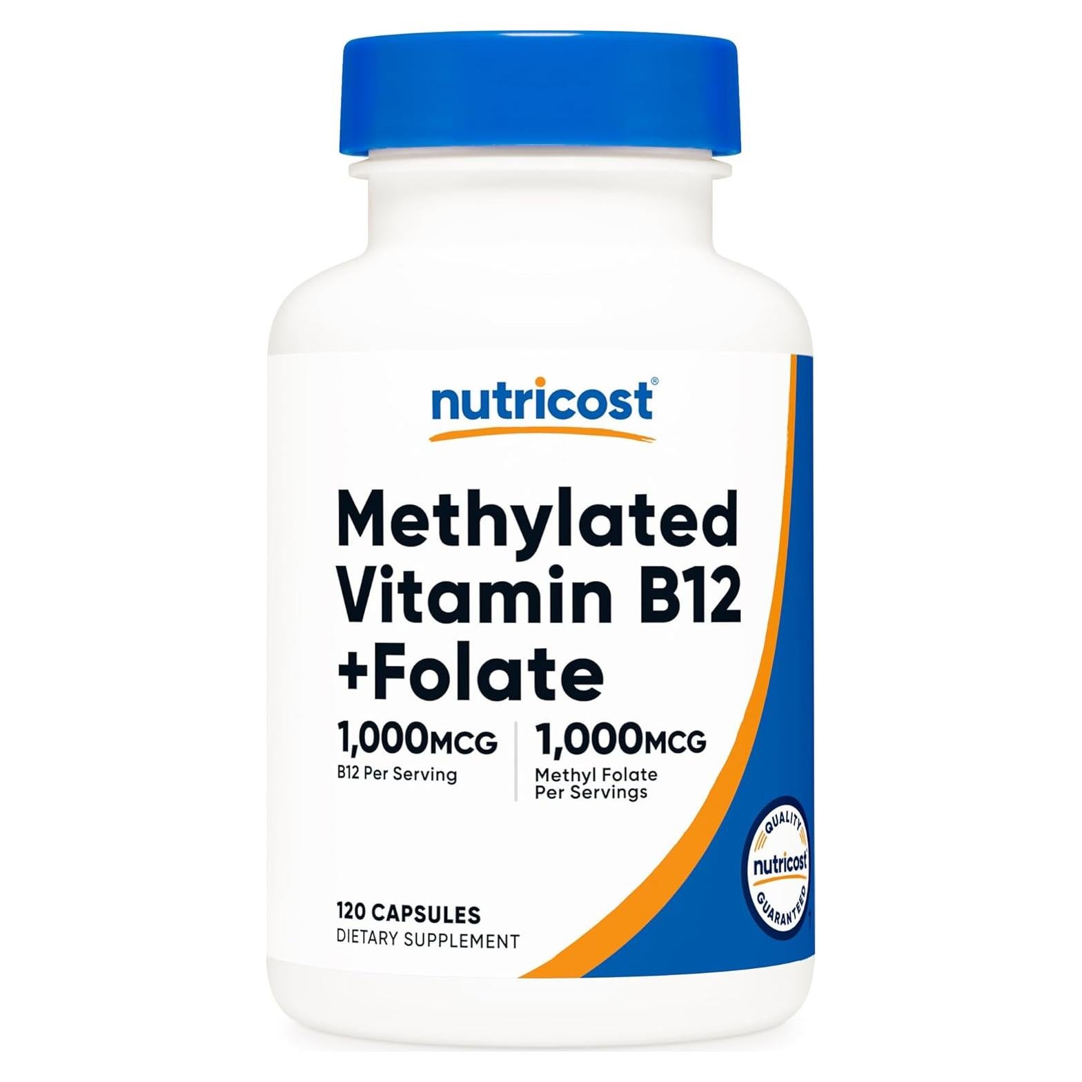 Suplemento de Vitamina B12 Metilada y Folato Nutricost 120 Cápsulas