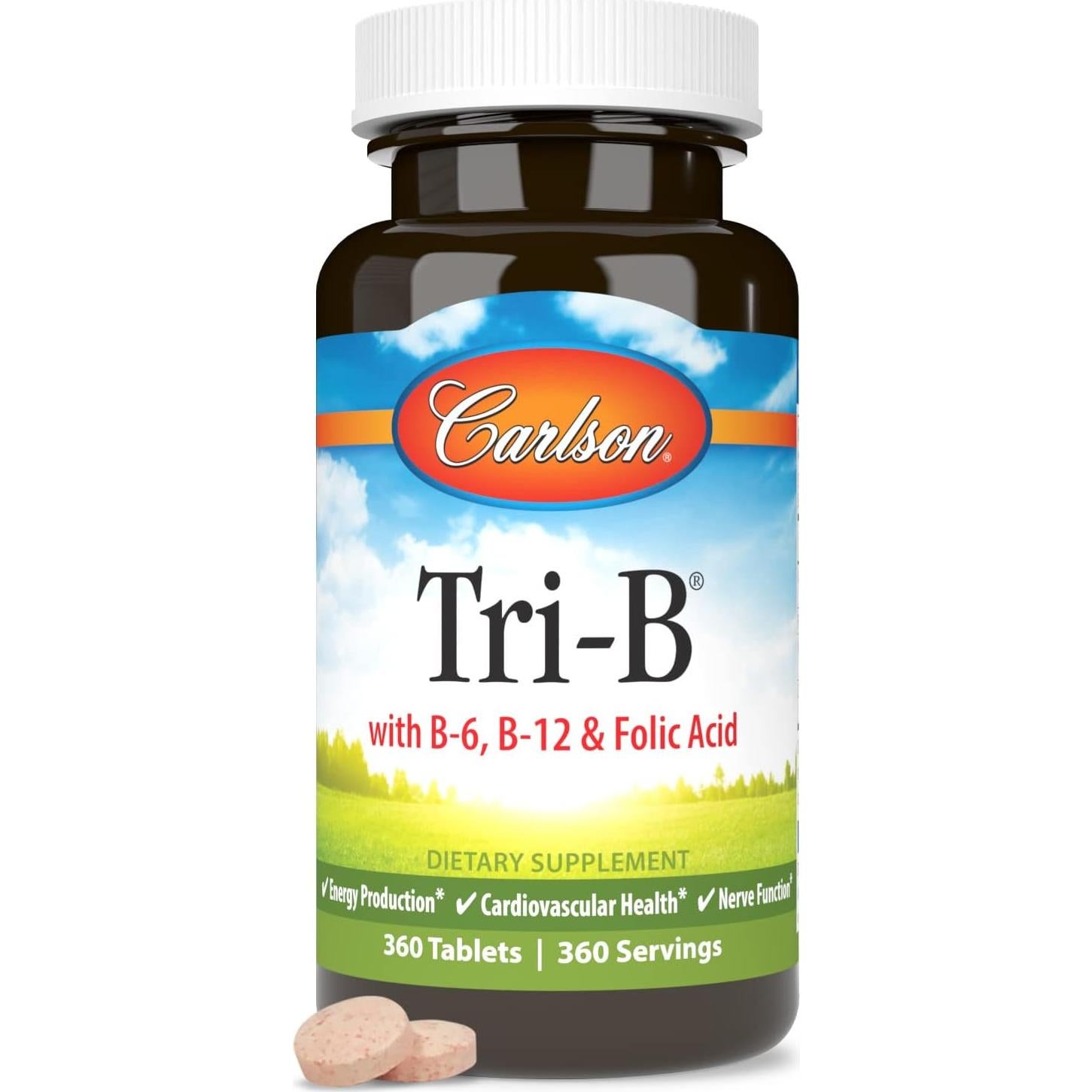 Carlson Tri-B Complejo de Vitaminas B 360 Tabletas 25 mg B6 400 mcg B12