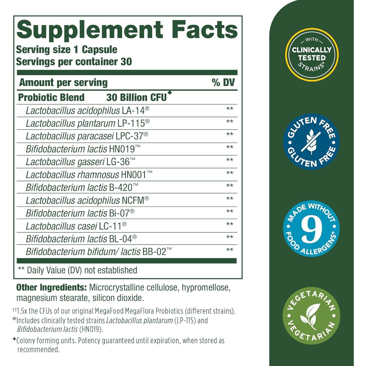 MegaFood Probiotico Digestivo 30 Cápsulas 30 Mil Millones CFUs