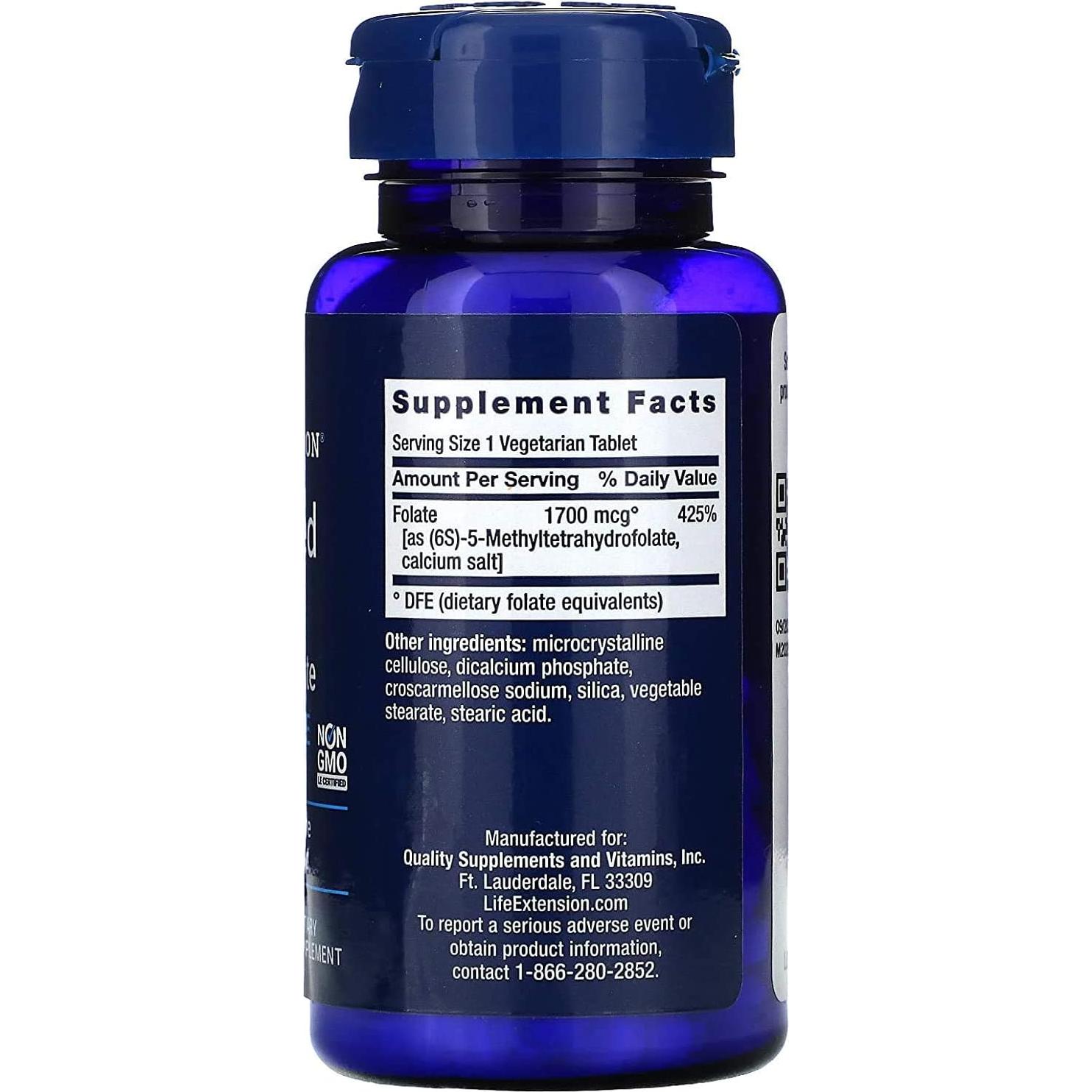Suplemento de Folato Optimizado Life Extension 1000 mcg 200 Tabletas Vegetarianas