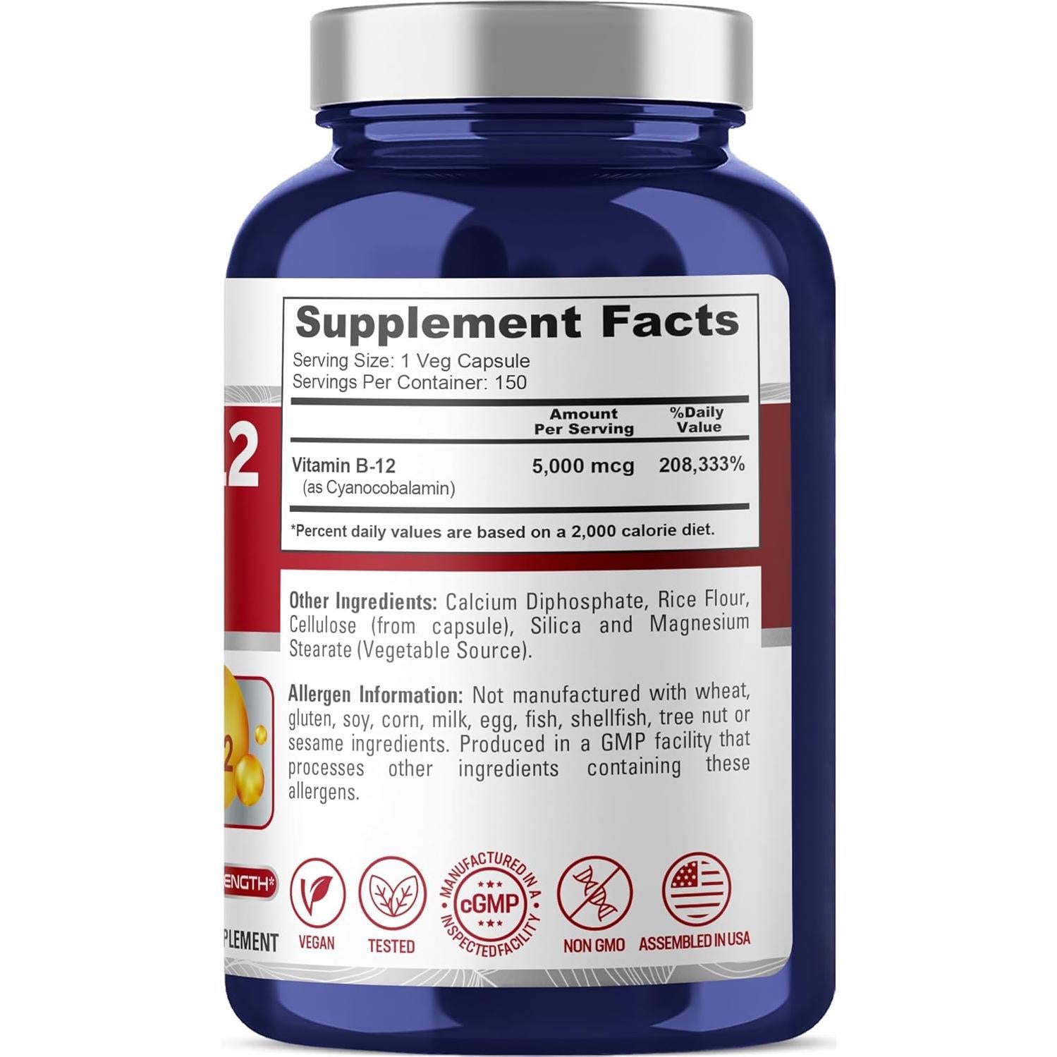 Vitamina B12 5000mcg NusaPure 150 Cápsulas Veganas