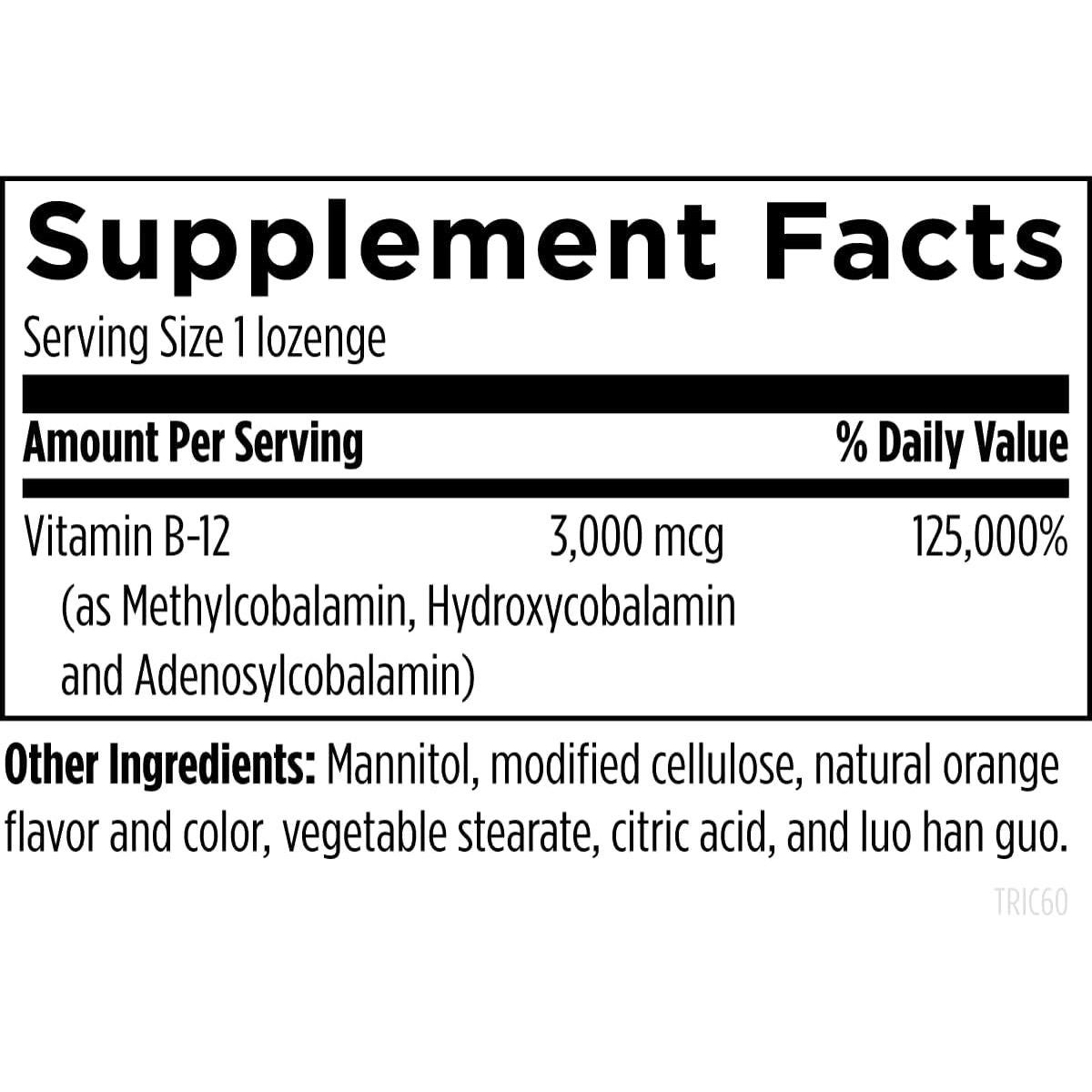 Pastillas de B12 Tricobalamina 3000mcg Diseños para la Salud - 60 Unidades