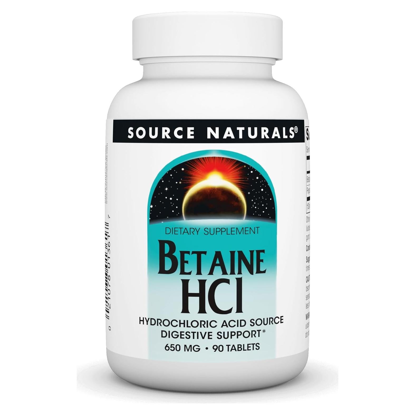 Betaína HCL 650mg Source Naturals 90 Tabletas Digestivas