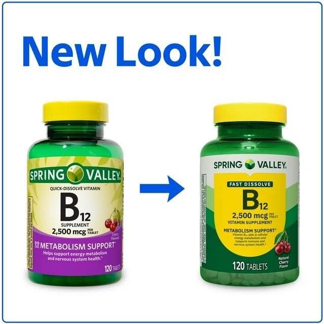 Tabletas de Vitamina B12 Spring Valley 2500 mcg Cereza 120 Unidades