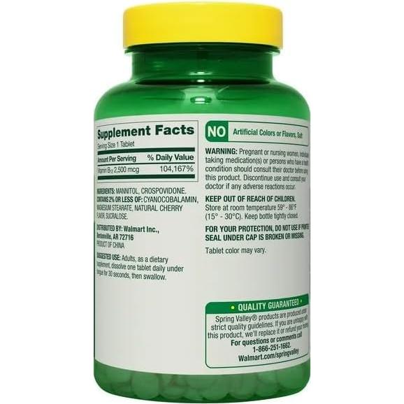 Tabletas de Vitamina B12 Spring Valley 2500 mcg Cereza 120 Unidades
