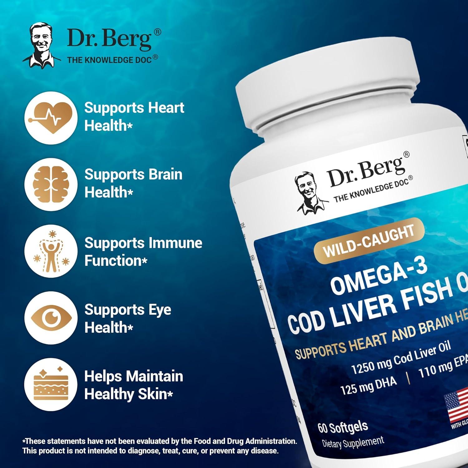 Suplemento Omega-3 Dr. Berg 1250 mg Aceite de Hígado de Bacalao - 60 Cápsulas Blandas