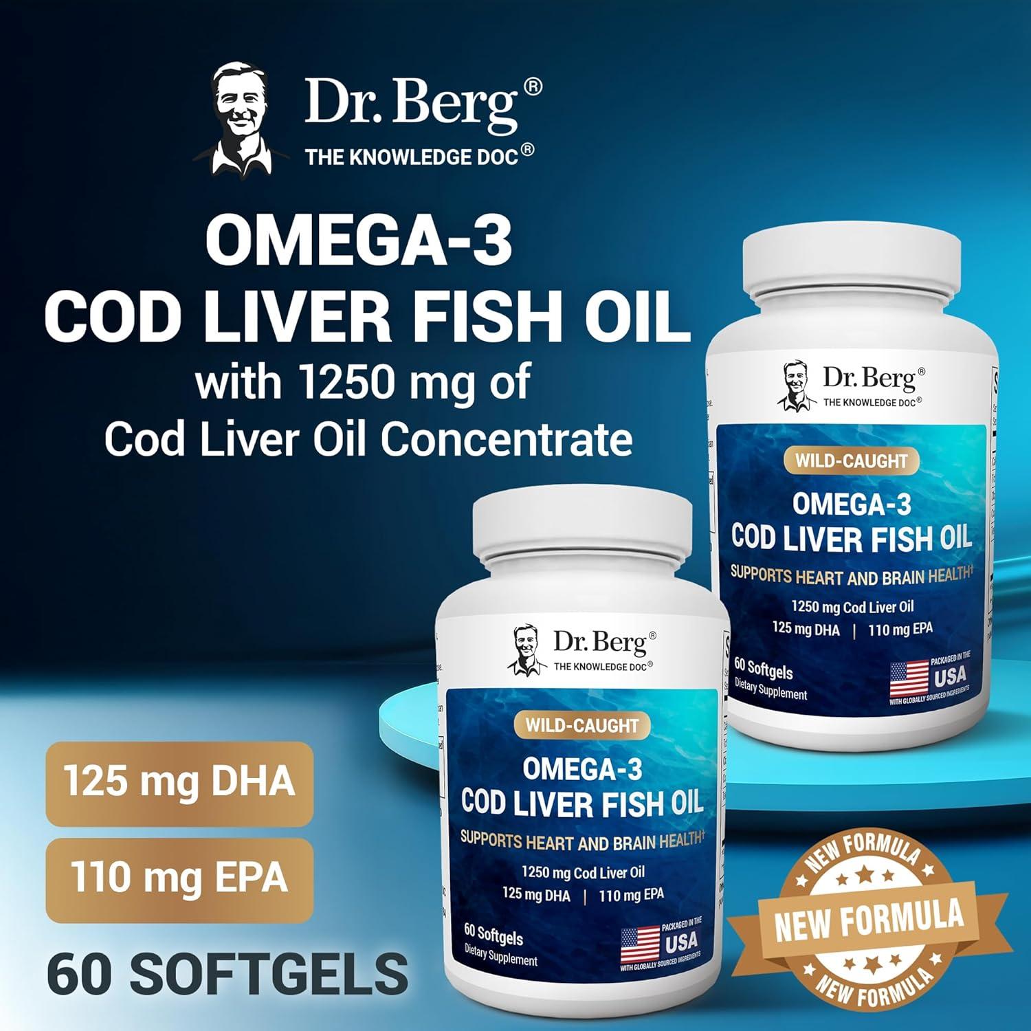 Suplemento Omega-3 Dr. Berg 1250 mg Aceite de Hígado de Bacalao - 60 Cápsulas Blandas