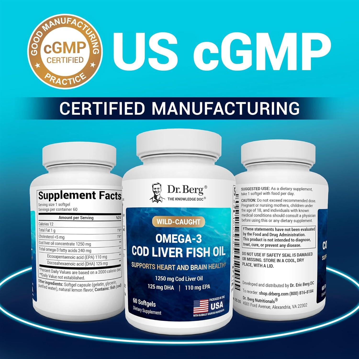 Suplemento Omega-3 Dr. Berg 1250 mg Aceite de Hígado de Bacalao - 60 Cápsulas Blandas