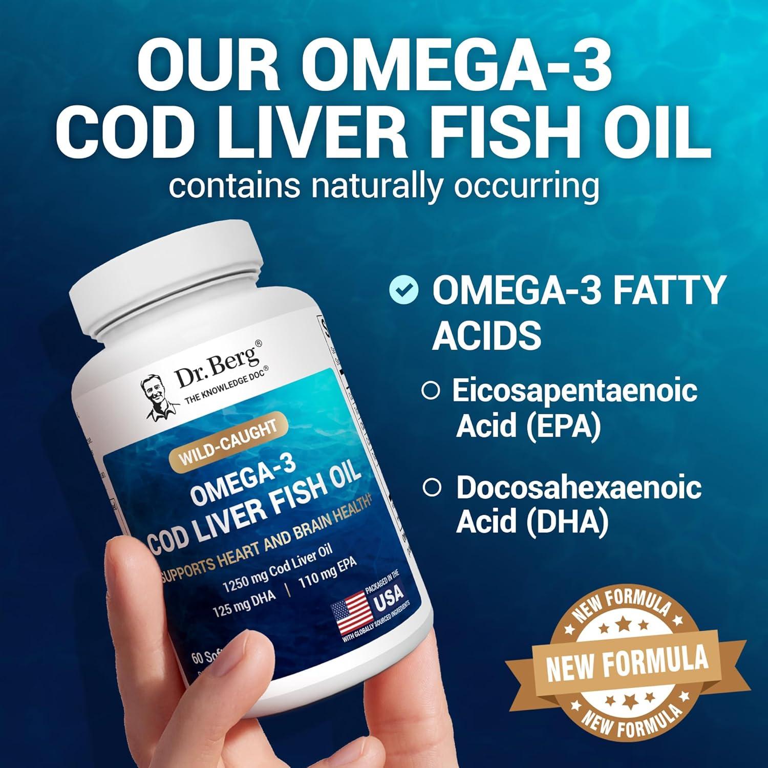 Suplemento Omega-3 Dr. Berg 1250 mg Aceite de Hígado de Bacalao - 60 Cápsulas Blandas