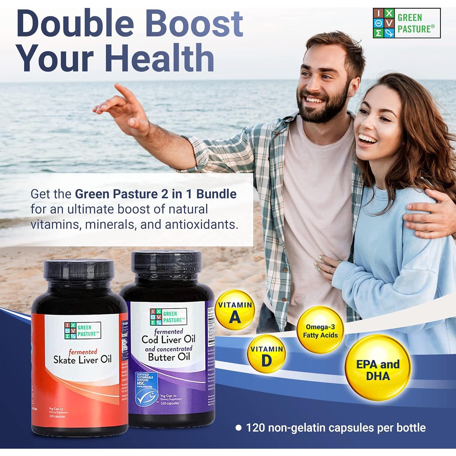 Pasto Verde 120 Cápsulas - Aceite de Hígado de Bacalao y Mantequilla - Omega 3, Vitamina A y D