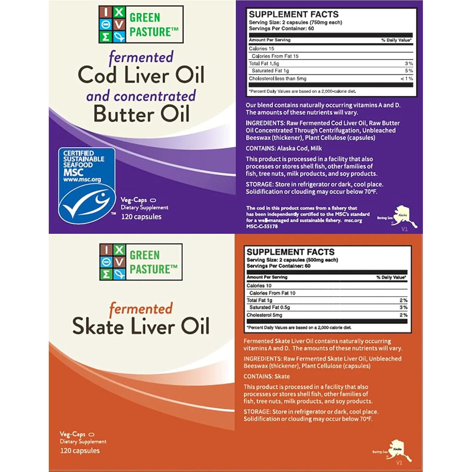 Pasto Verde 120 Cápsulas - Aceite de Hígado de Bacalao y Mantequilla - Omega 3, Vitamina A y D
