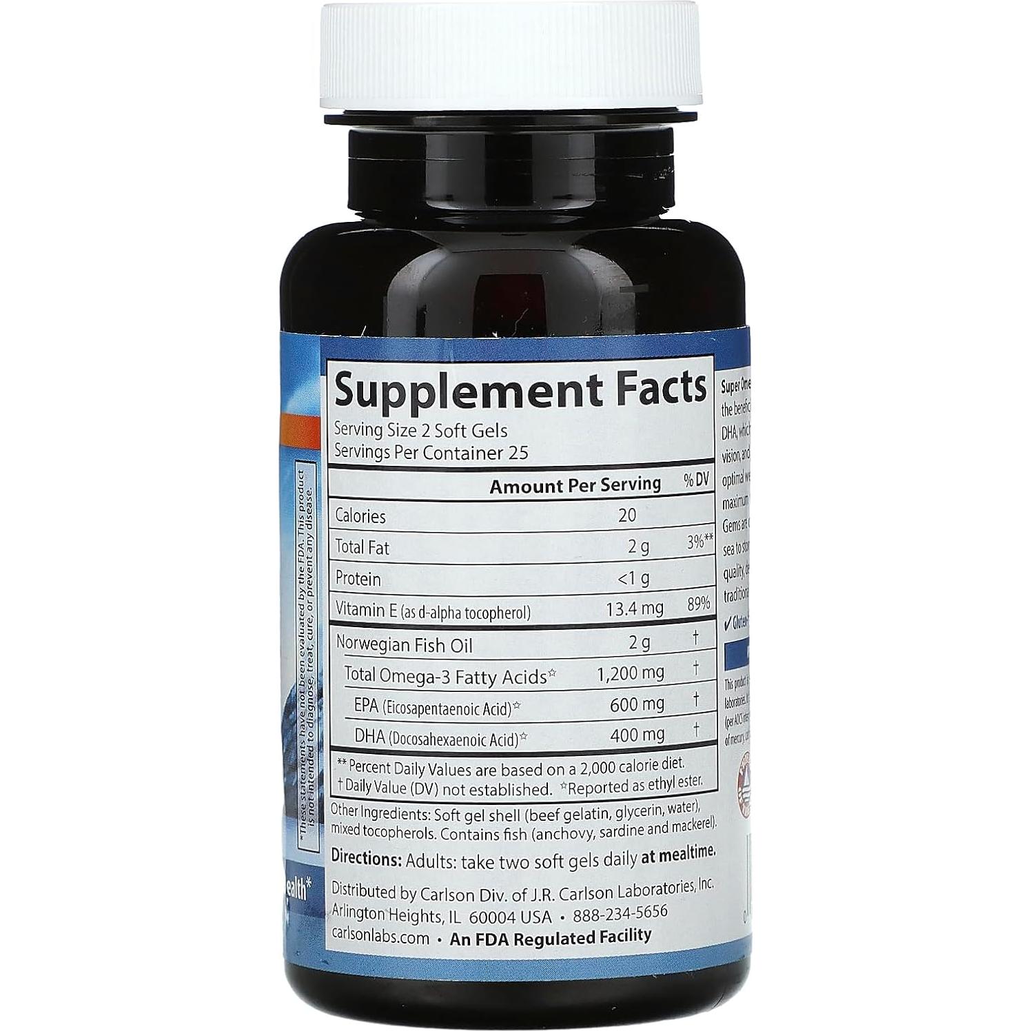 Suplemento Omega-3 Carlson 1200 mg - 50 Geles Blandos