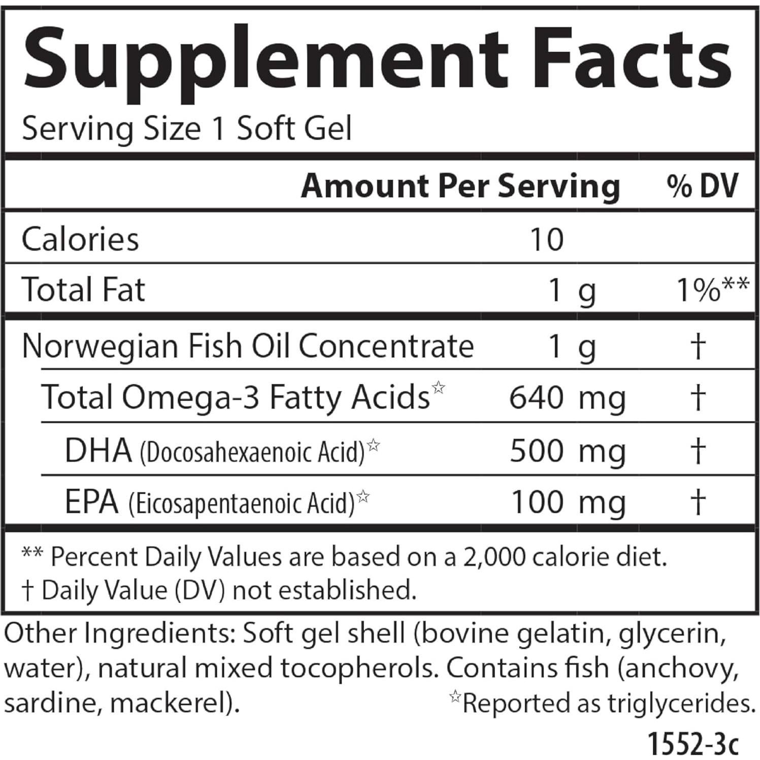 Suplemento de DHA 500 mg Carlson Labs - 180 Softgels