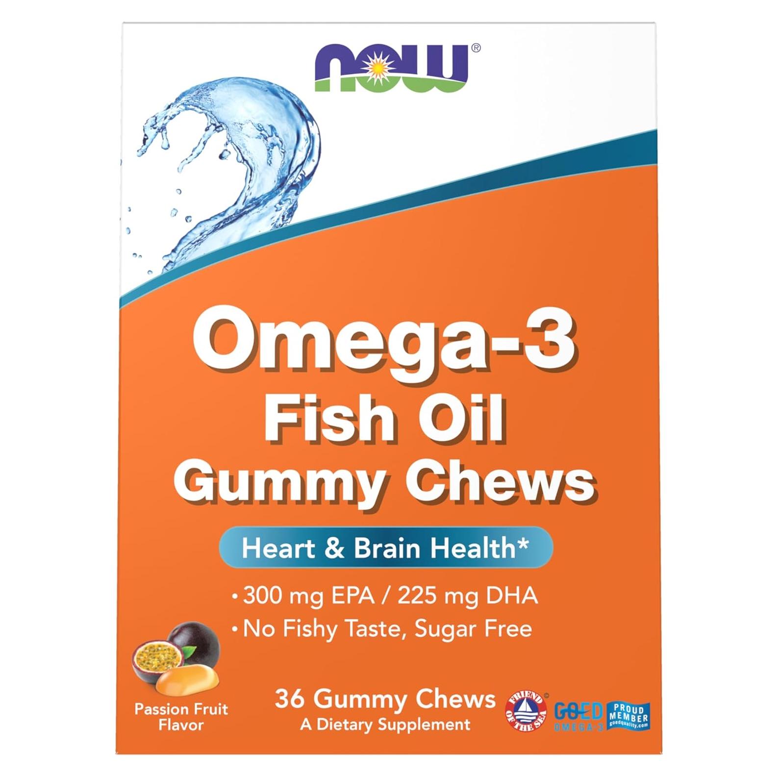 Gominolas Omega-3 NOW, 36 Unidades, Sin Azúcar, Sabor Fruta