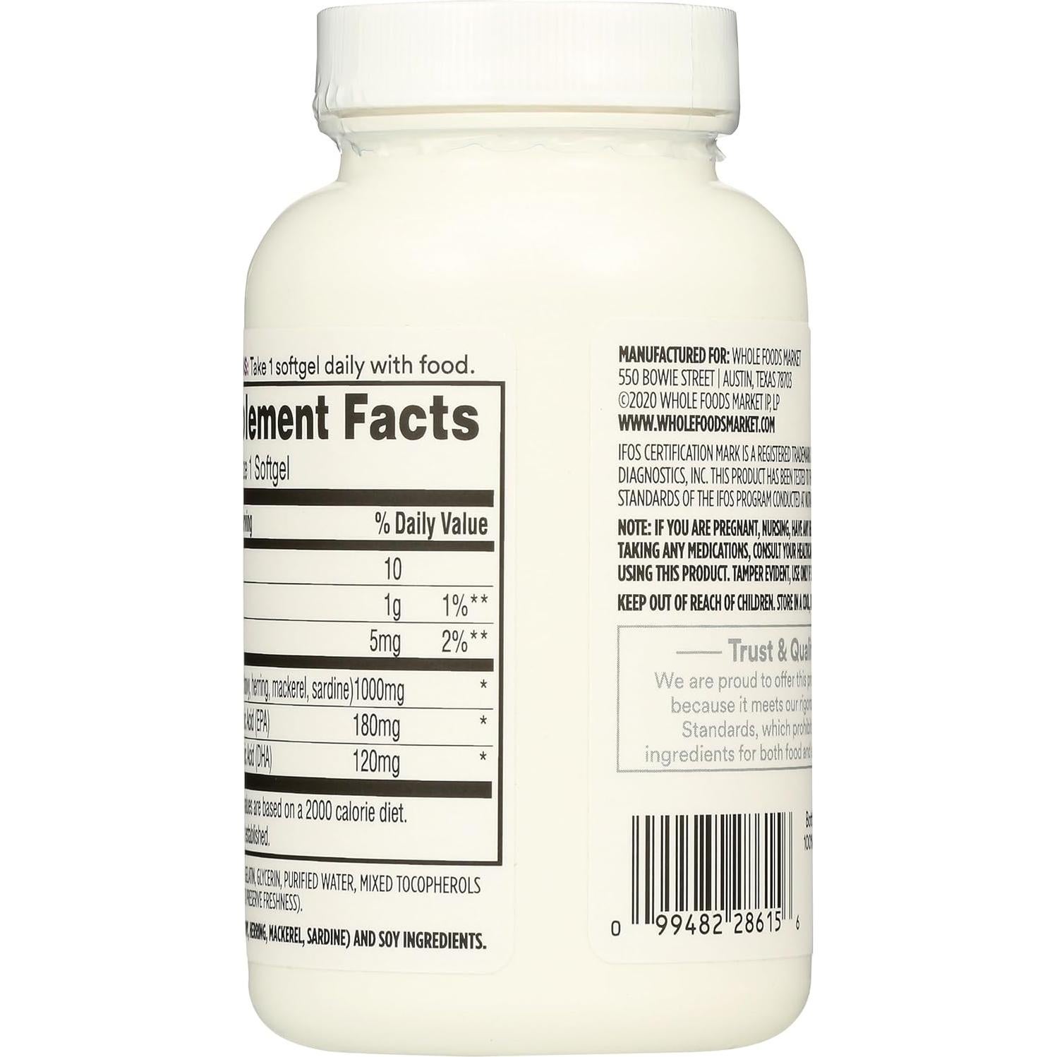 Aceite de Pescado 1000 Mg 365 Whole Foods 100 Gelatinas Blandas