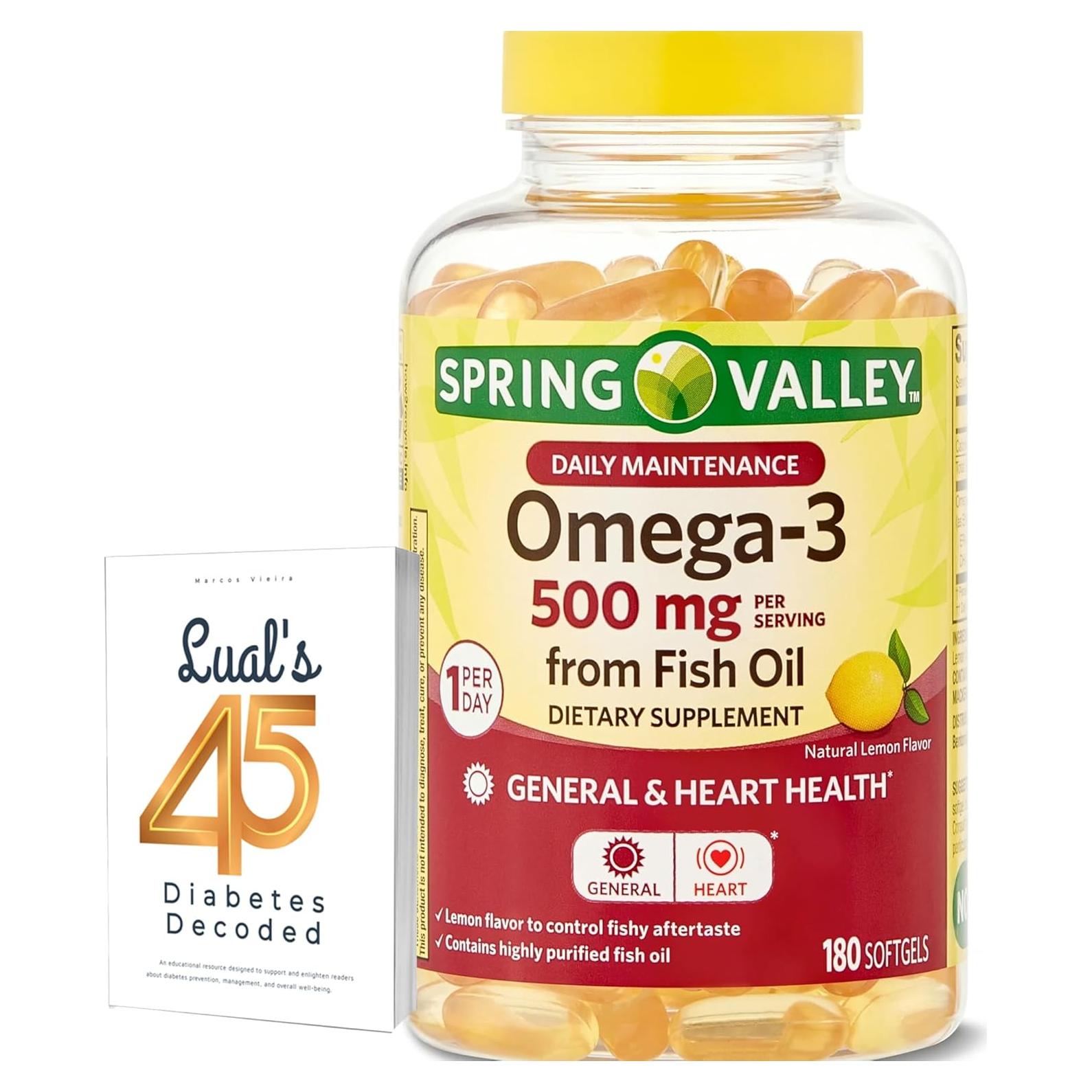 Suplemento Omega-3 Spring Valley 500 mg 180 Cápsulas de Aceite de Pescado
