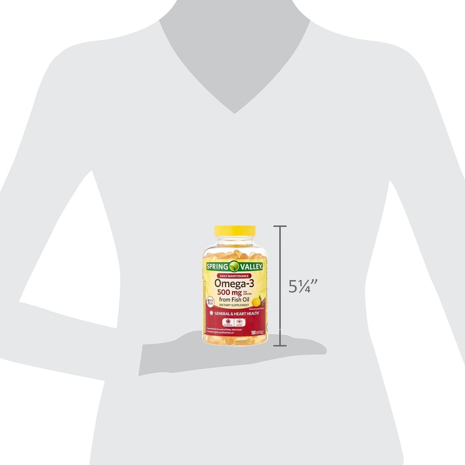 Suplemento Omega-3 Spring Valley 500 mg 180 Cápsulas de Aceite de Pescado