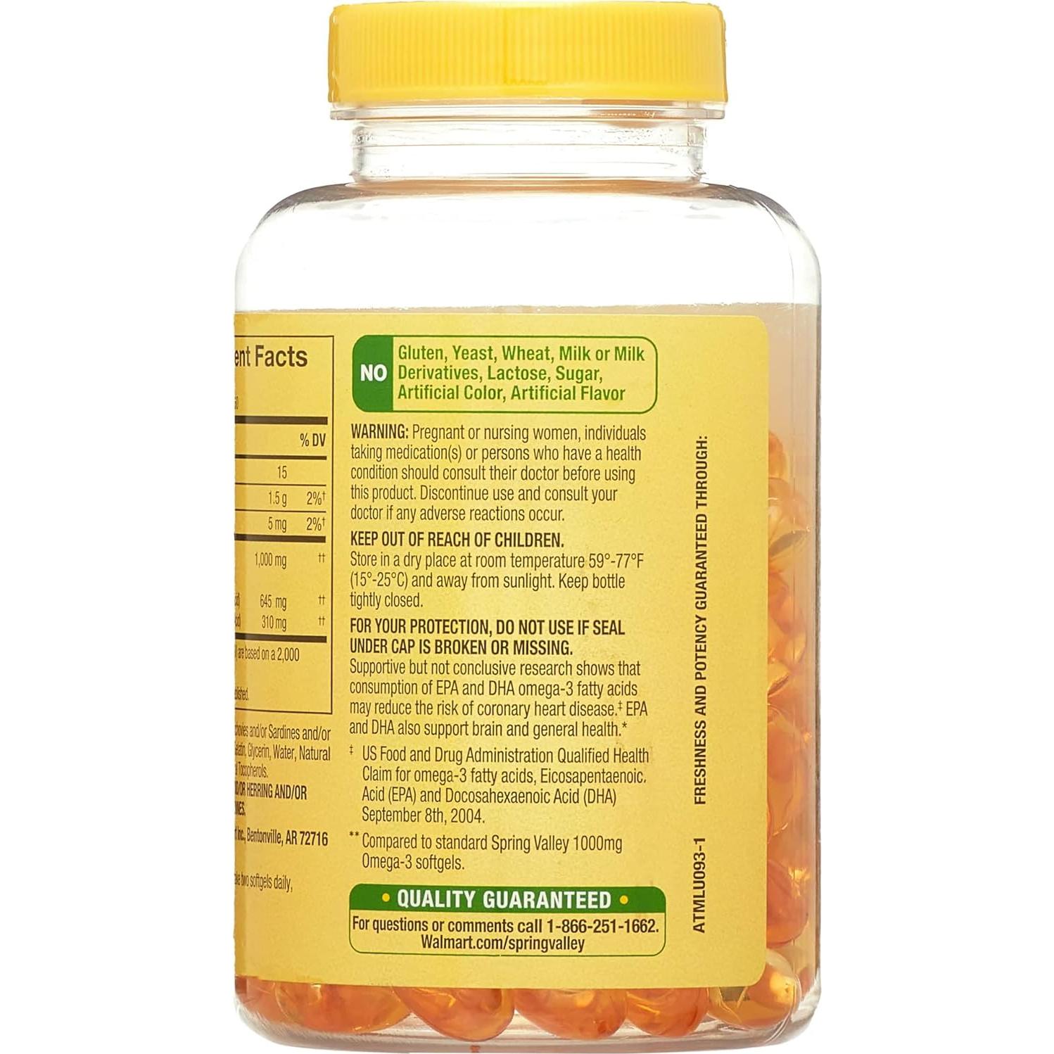 Suplemento Omega-3 Spring Valley 1000 mg 120 Cápsulas Blandas