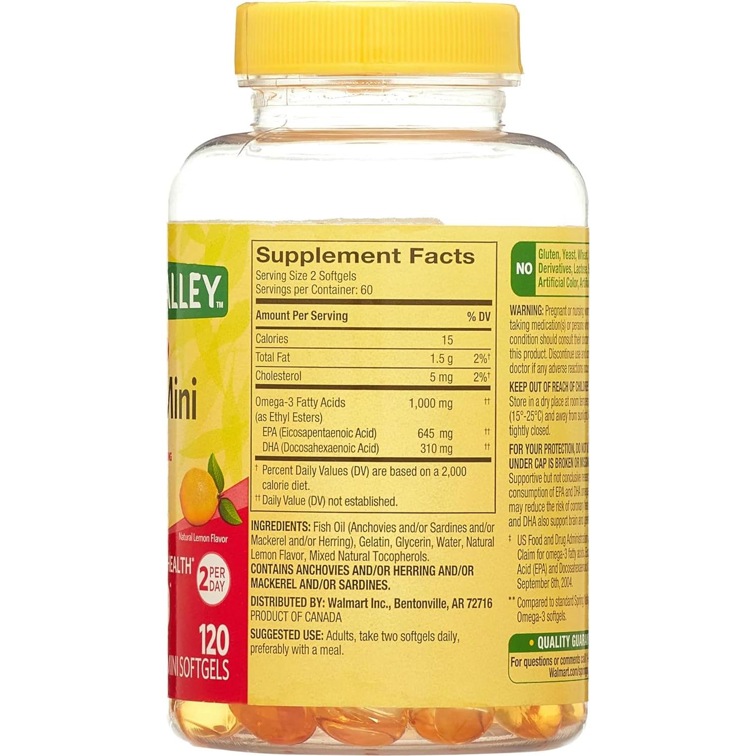 Suplemento Omega-3 Spring Valley 1000 mg 120 Cápsulas Blandas