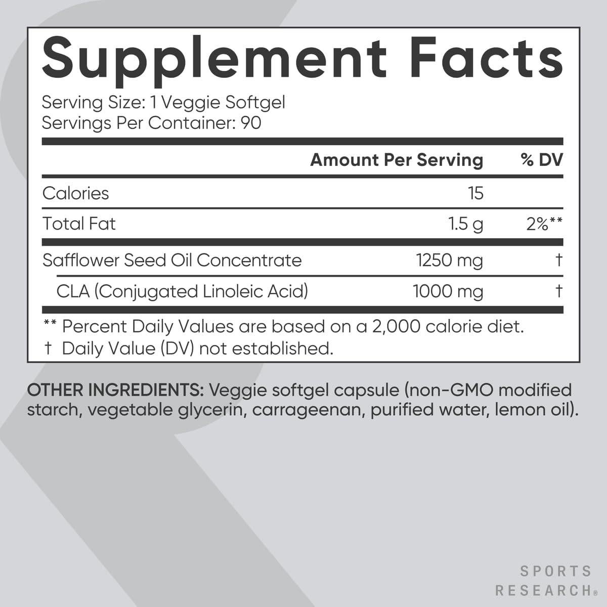Suplemento CLA Vegano Sports Research 1250mg - 90 Cápsulas