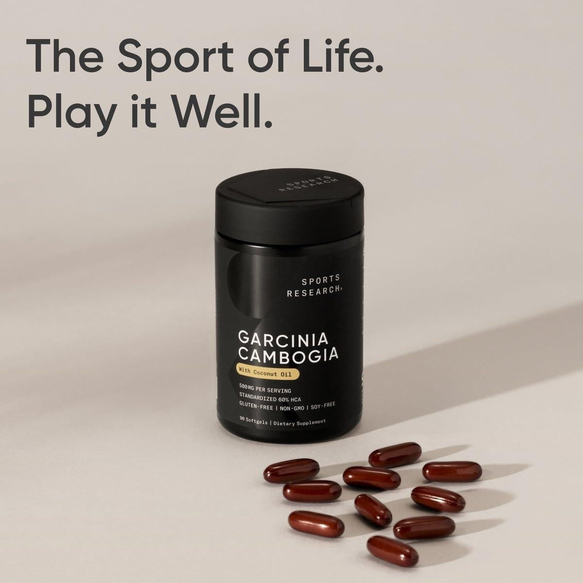 Garcinia Cambogia Sports Research 60% HCA con Aceite de Coco 180 Cápsulas