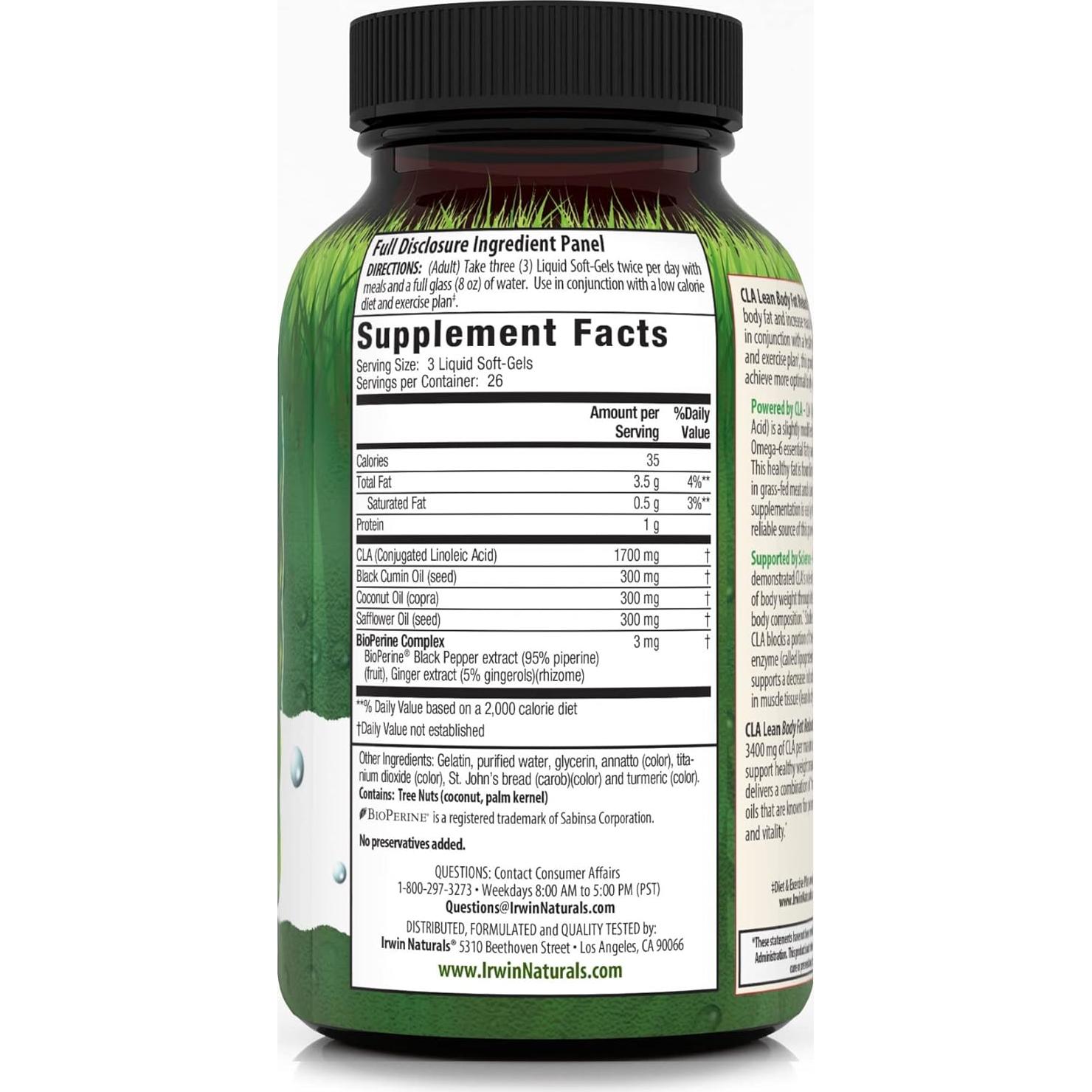 Suplemento CLA Irwin Naturals 80 Gelatinas para Reducción de Grasa