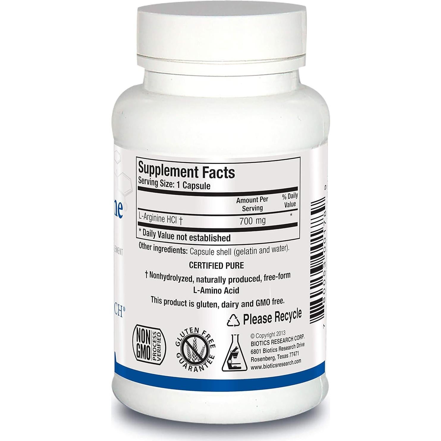 L-Arginina Biotics Research 100 Cápsulas - Aminoácido para Rendimiento Muscular y Salud Cardiovascular