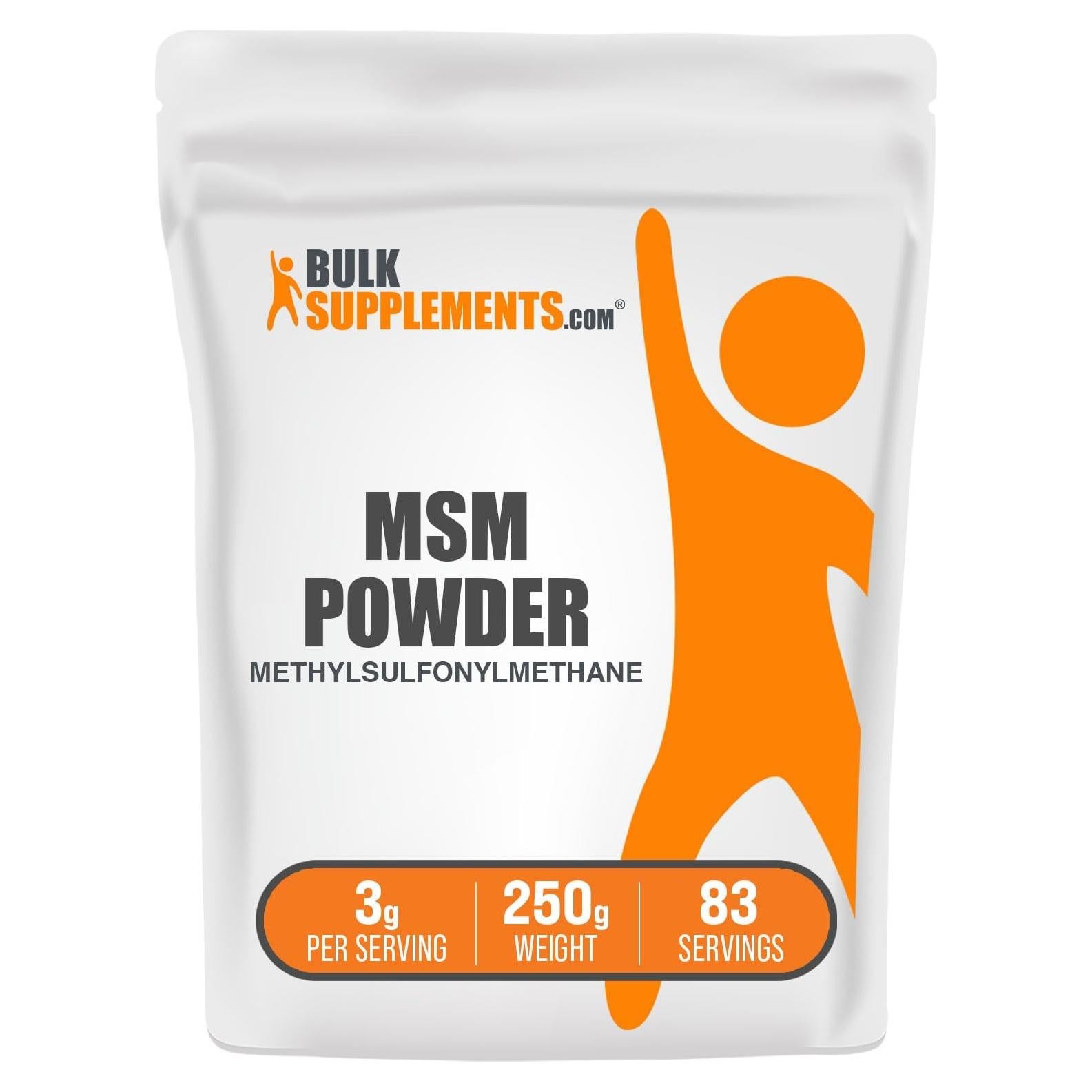 Polvo de MSM BulkSupplements 250g - Suplemento Sin Gluten 3000mg