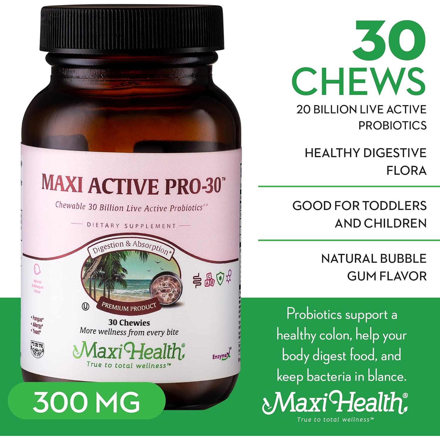 Tabletas Masticables Probioticas Maxi Active Pro 30 Sabor Chicle