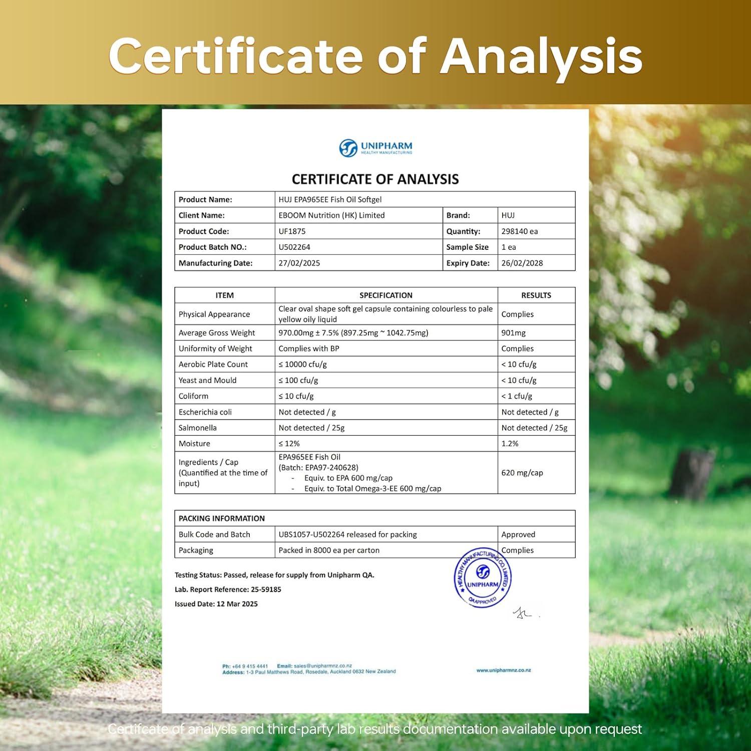 Aceite de Pescado Omega-3 HUJ 1200mg EPA 60 Gelatinas Blandas