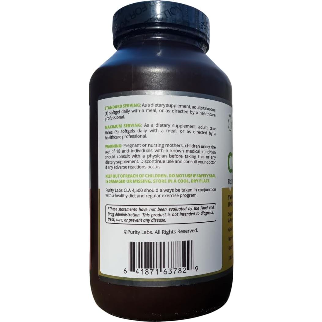 Suplemento CLA Purity Labs 4500mg - Aceite de Cártamo 180 Geles