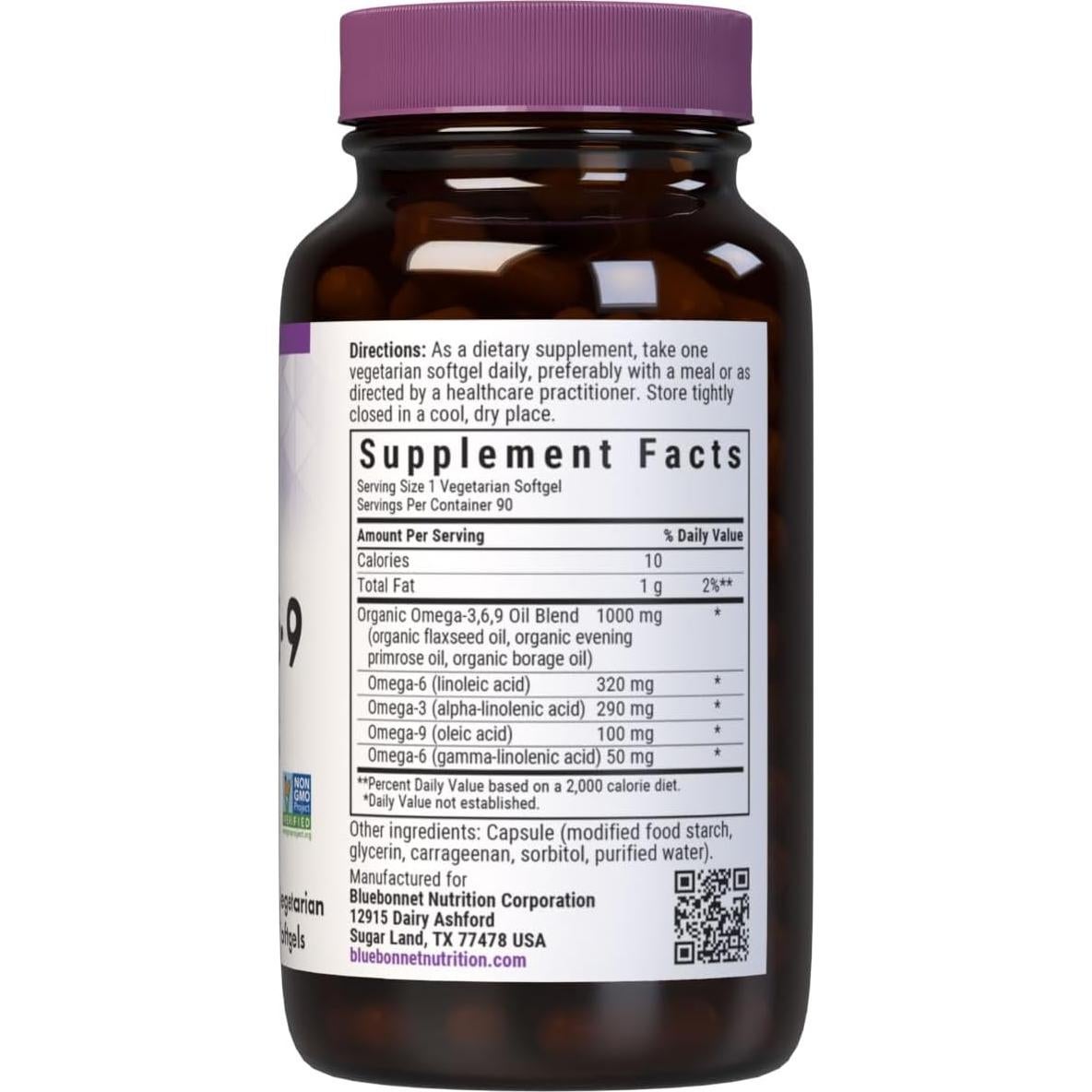 Omega 3-6-9 Vegano Bluebonnet - 1000 mg - 90 Gelatinas Blandas