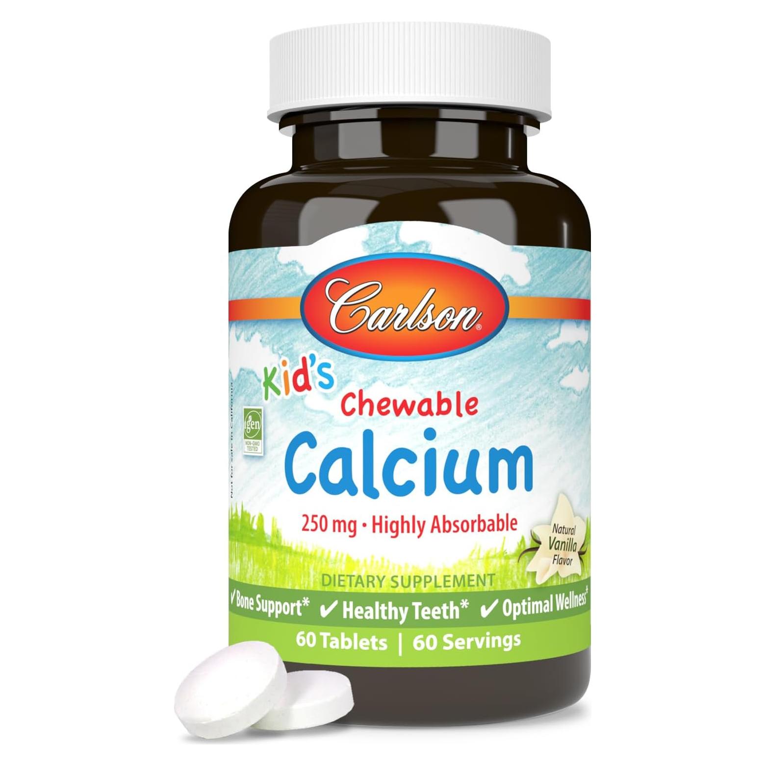 Carlson Calcio Masticable para Niños 250 mg Vainilla 60 Tabletas